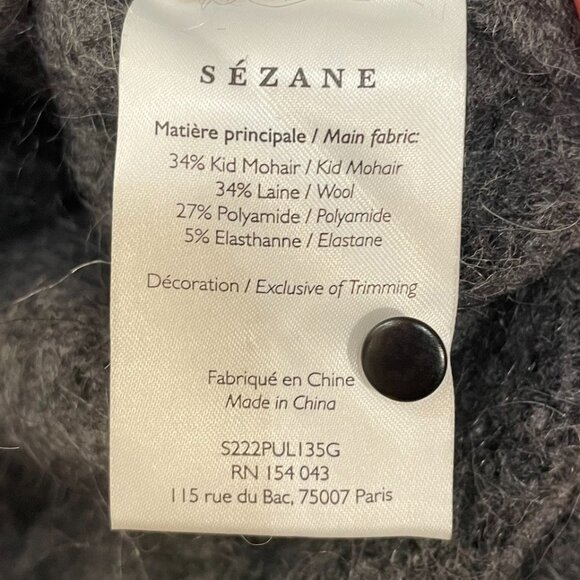 EUC Sezane Regina Rhinestone Pearl Mohair Wool Sweater Charcoal XXS - Picture 8 of 9